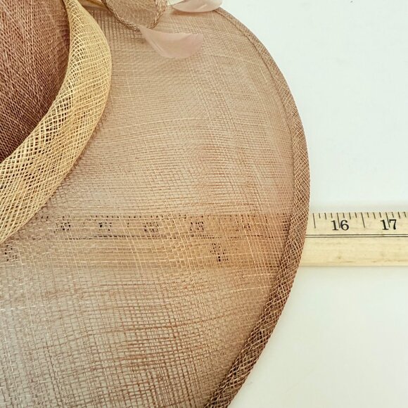 August Wide Brim Straw Hat Natural Feather Bow Vintage Elegant Church Derby - Picture 9 of 14